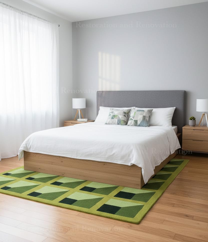 Hand-Tufted Wool Rug – Gustavian Floral Garden Maze in Lush Green Tones