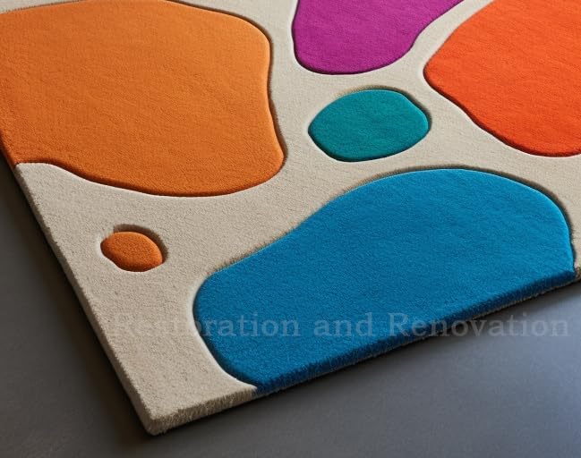 Modern Bubbles Saturated Colorful Abstract Design Wool Rug