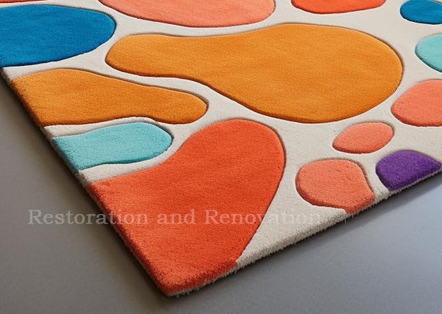 Modern Bubbles Saturated Colorful Abstract Design Wool Rug