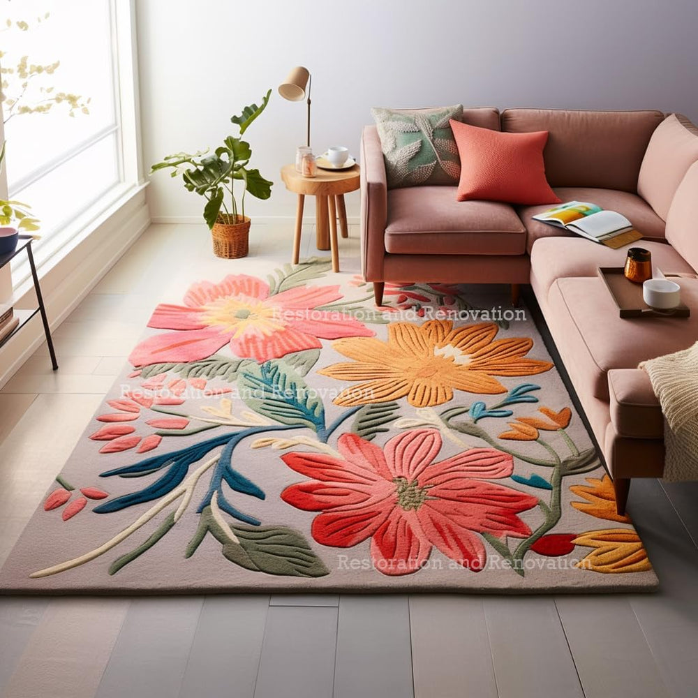 Hand-Tufted Wool Floral Area Rug – Colorful Botanical Garden Design