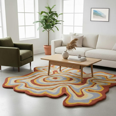 Irregular Shaped Handmade Wool Area Rug