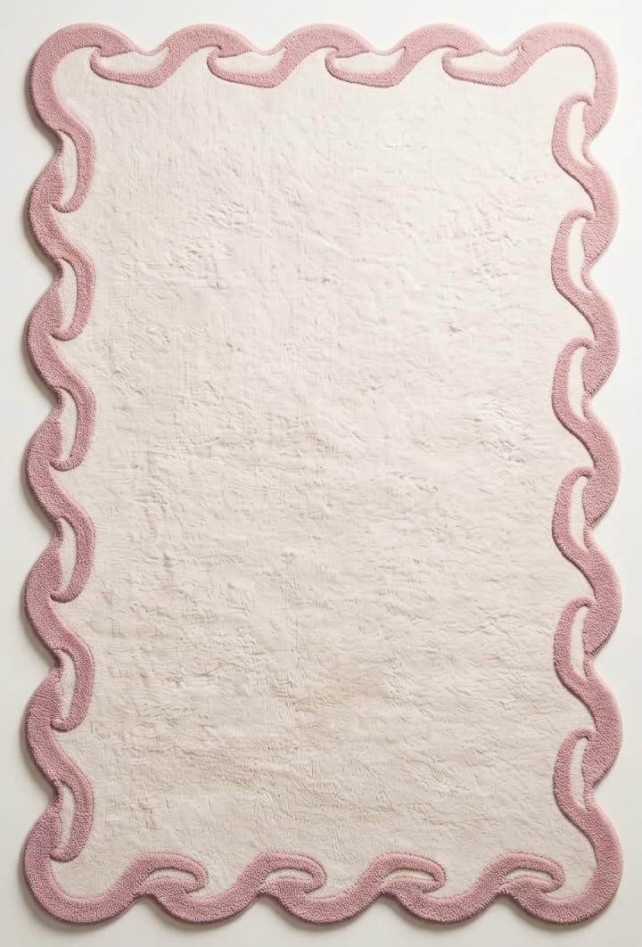 Hand-Tufted Wool Area Rug Scalloped Wave Border,