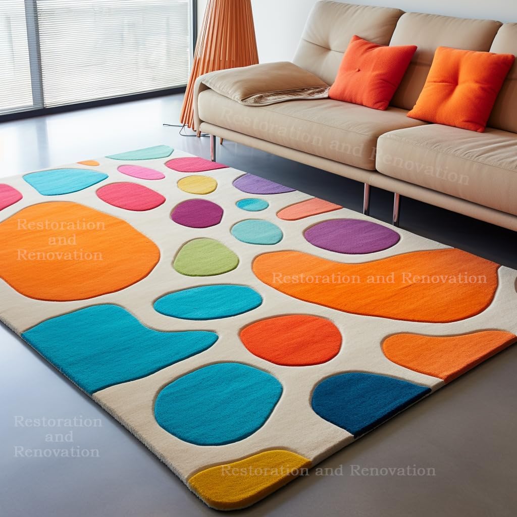 Modern Bubbles Saturated Colorful Abstract Design Wool Rug