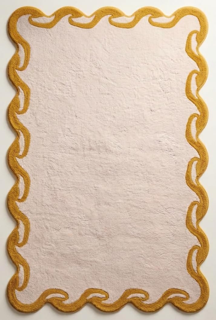 Hand-Tufted Wool Area Rug Scalloped Wave Border,