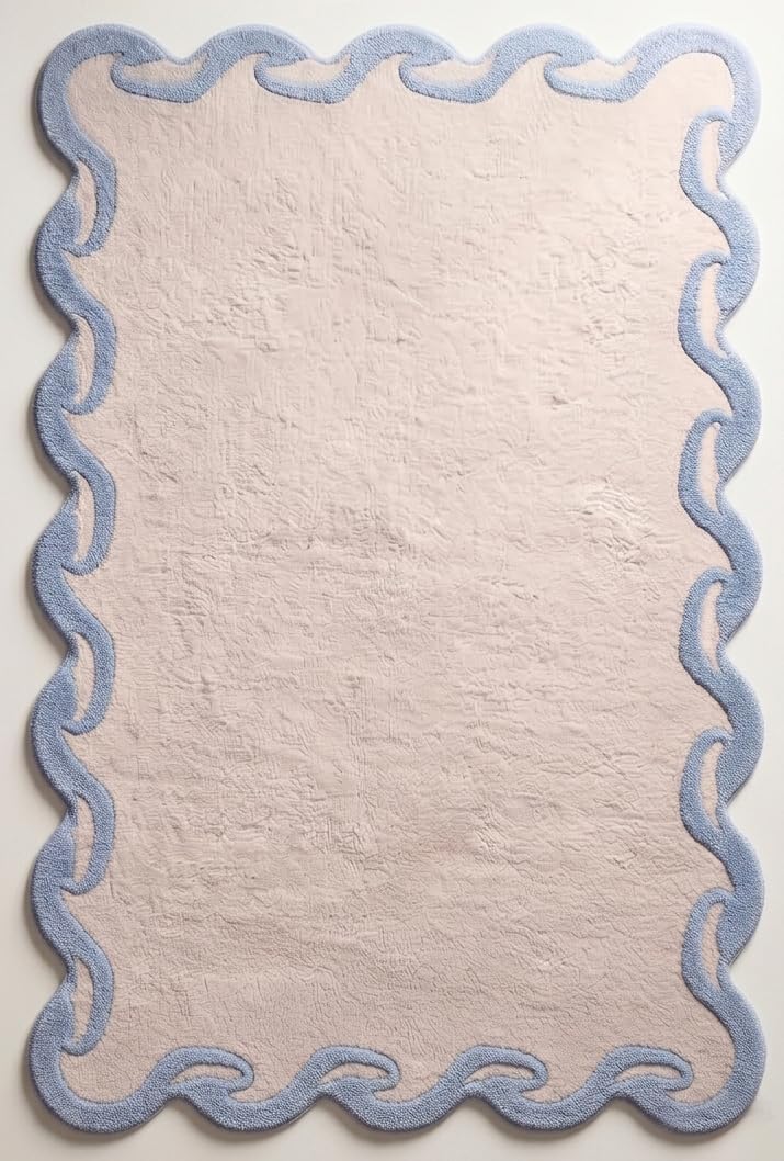Hand-Tufted Wool Area Rug Scalloped Wave Border,