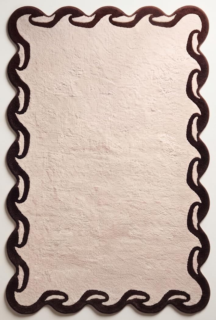 Hand-Tufted Wool Area Rug Scalloped Wave Border,