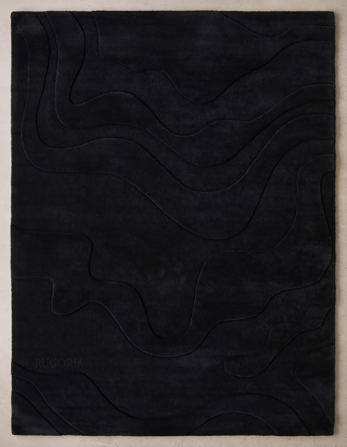 Modern Abstract Hand-Tufted Wool Area Rug Carved High-Low Pattern