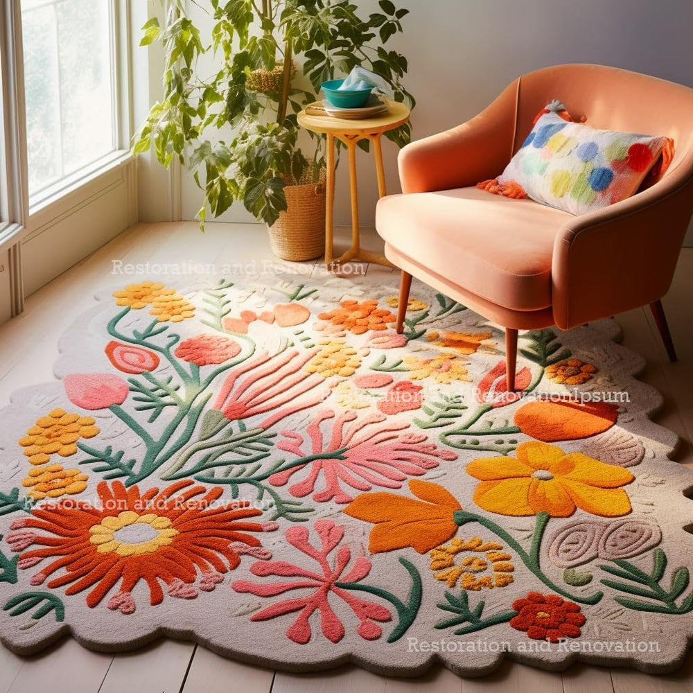 Hand-Tufted Wool Floral Area Rug – Colorful Botanical Garden Design