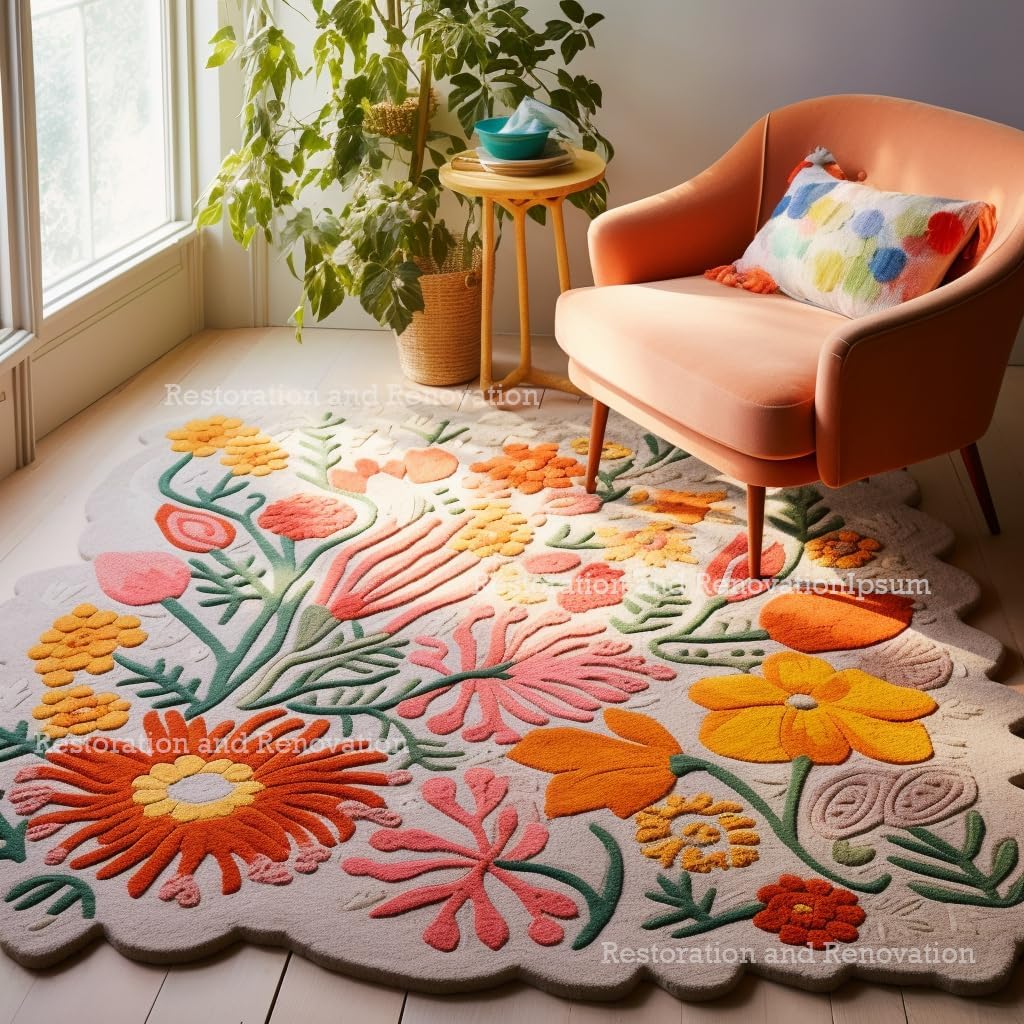 Hand-Tufted Wool Floral Area Rug – Colorful Botanical Garden Design