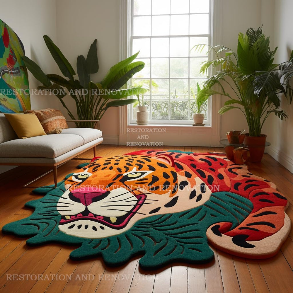 Modern Jaguar Wool Rug - Hand-Tufted Unique Irregular Shape