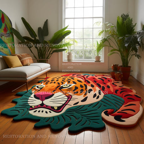 Modern Jaguar Wool Rug - Hand-Tufted Unique Irregular Shape