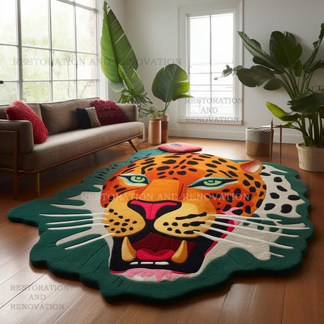 Modern Jaguar Wool Rug - Hand-Tufted Unique Irregular Shape