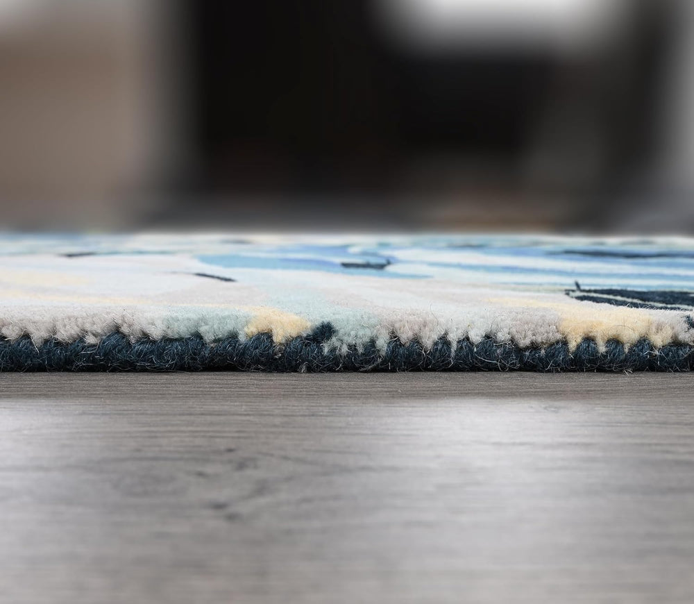 Modern Rose Floral Wool Rug | Colorful Garden Flower Design Carpet