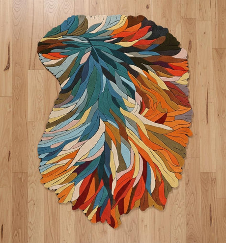 Handmade Irregular Shape Wool Area Rug - Unique Botanical Design Carpet