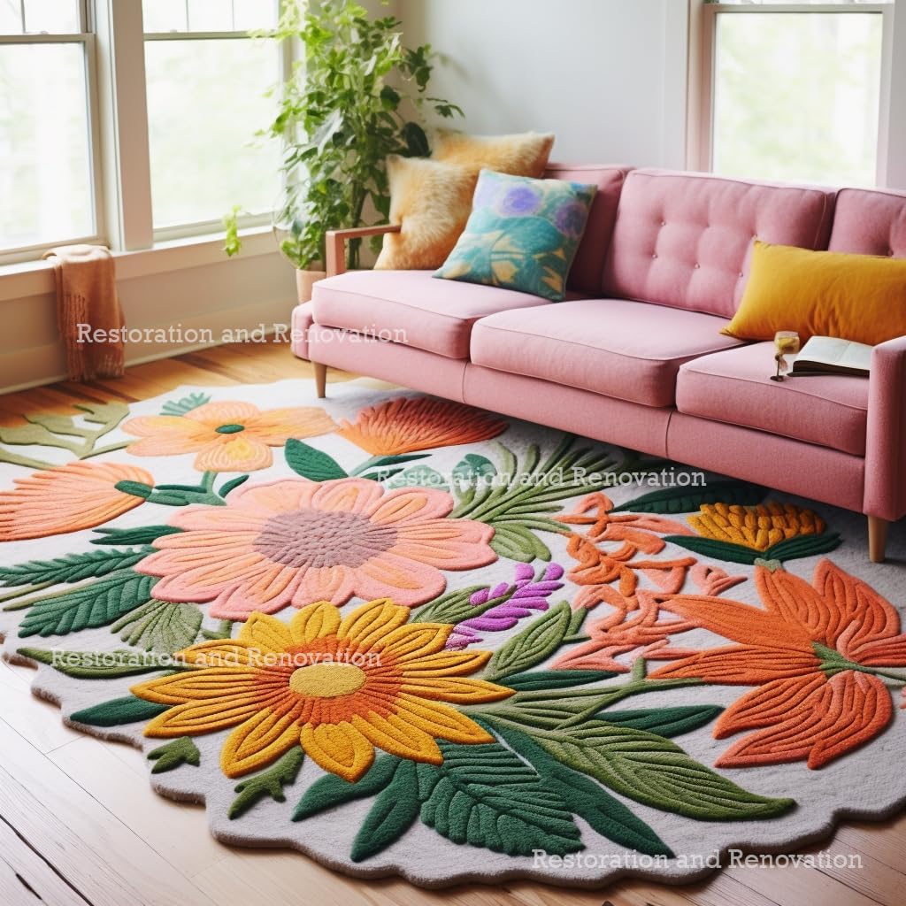 Hand-Tufted Wool Floral Area Rug – Colorful Botanical Garden Design
