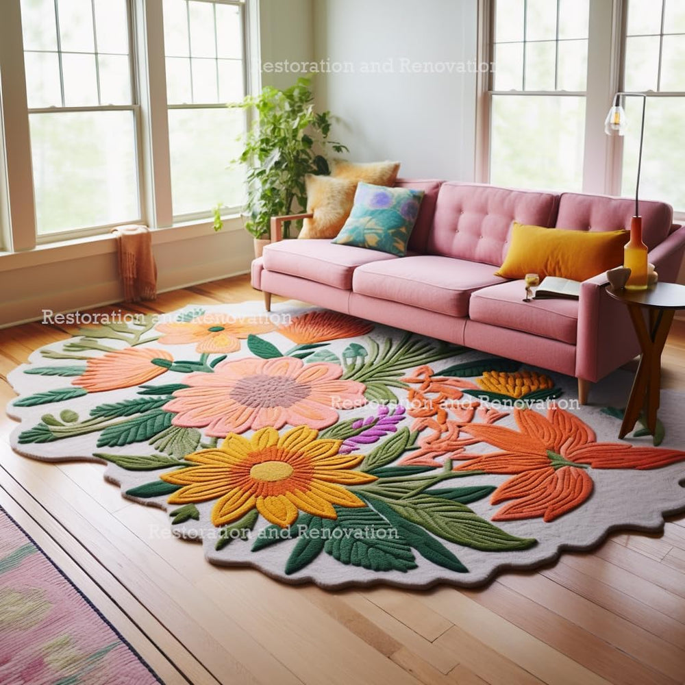 Hand-Tufted Wool Floral Area Rug – Colorful Botanical Garden Design
