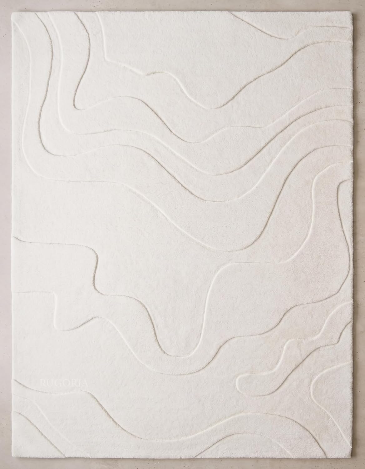 Modern Abstract Hand-Tufted Wool Area Rug Carved High-Low Pattern