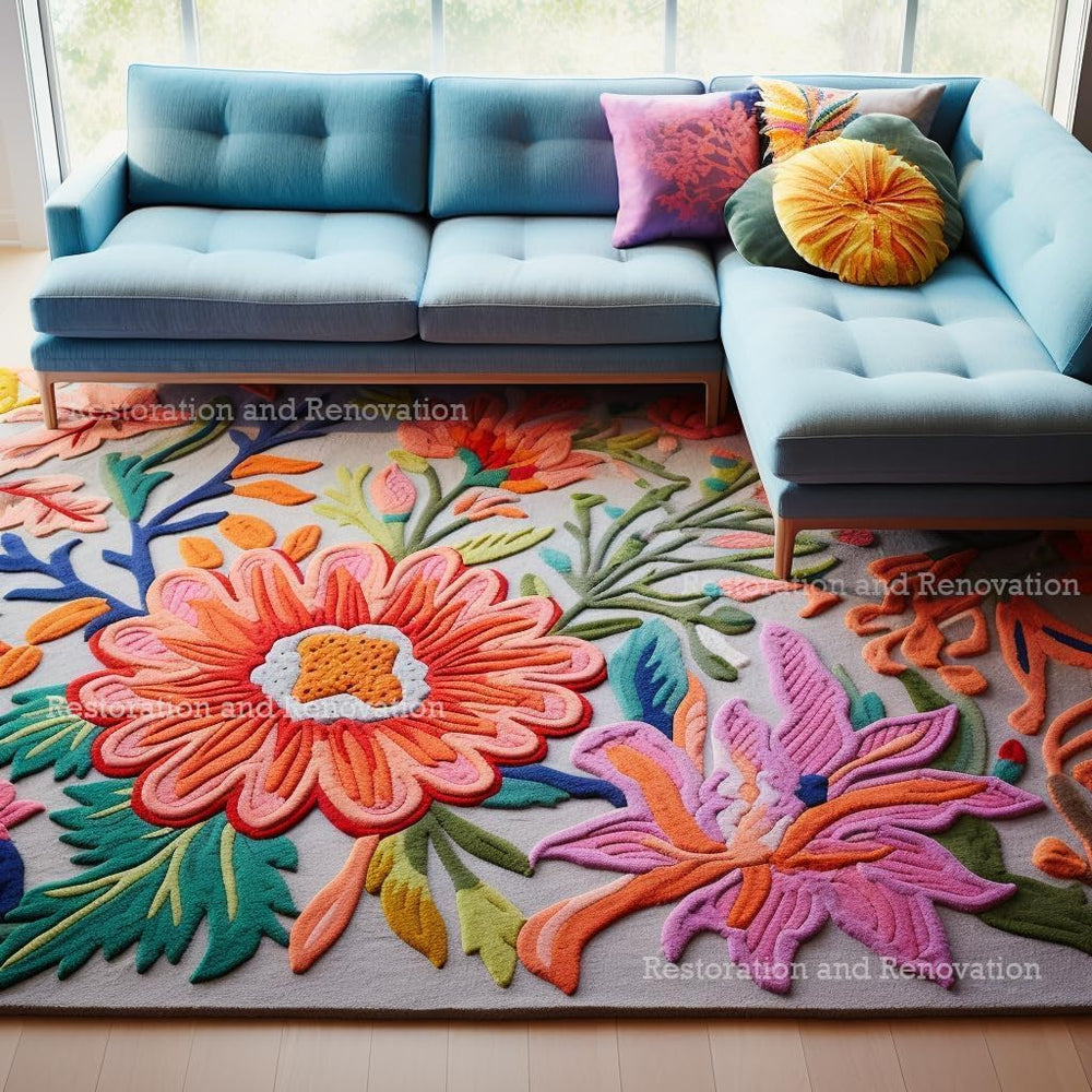 Hand-Tufted Wool Floral Area Rug – Elegant Garden-Inspired Design