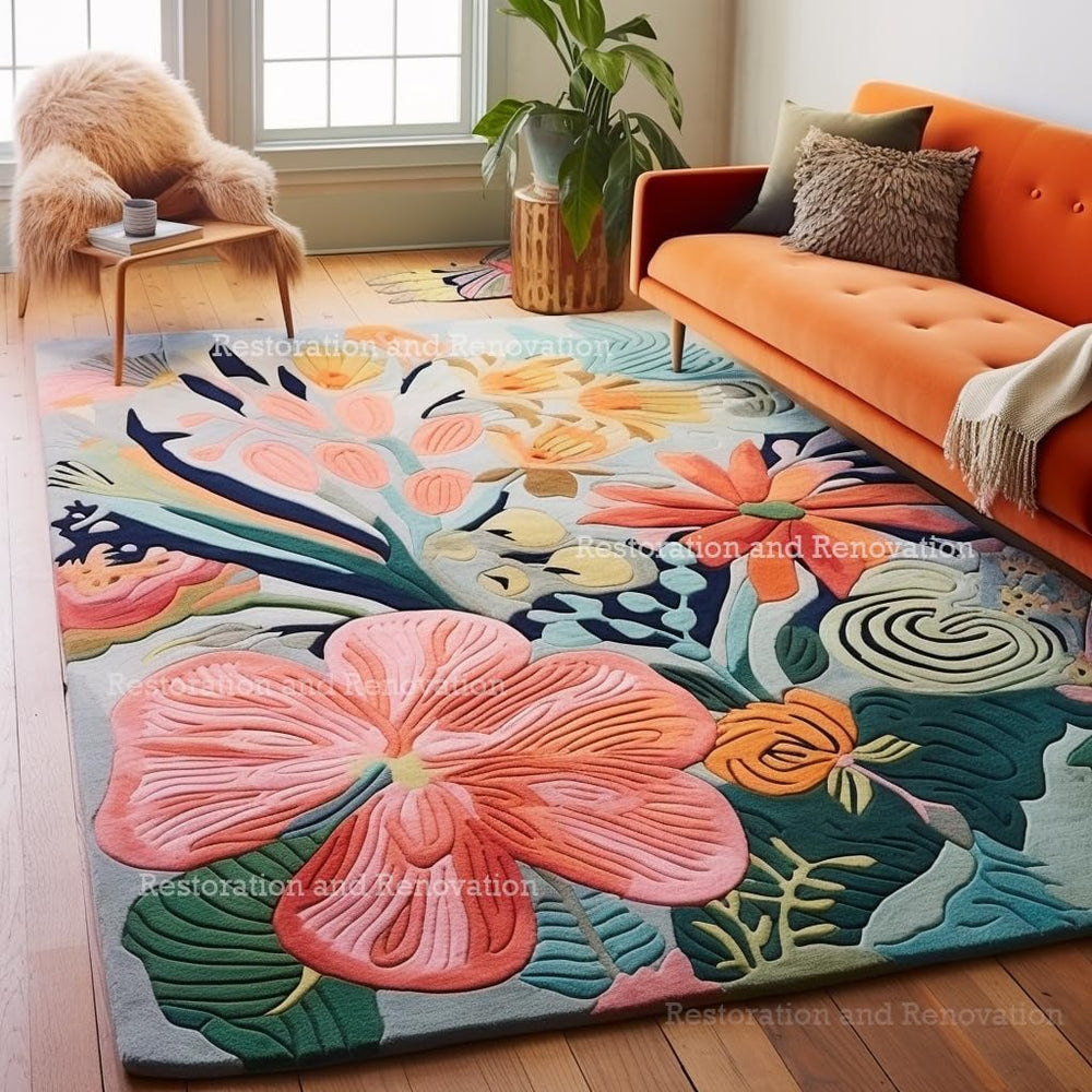Hand-Tufted Wool Floral Area Rug – Colorful Botanical Garden Design