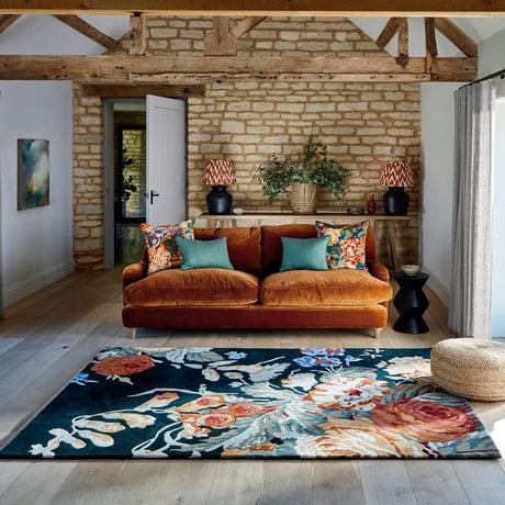 Modern Rose Floral Wool Rug | Colorful Garden Flower Design Carpet