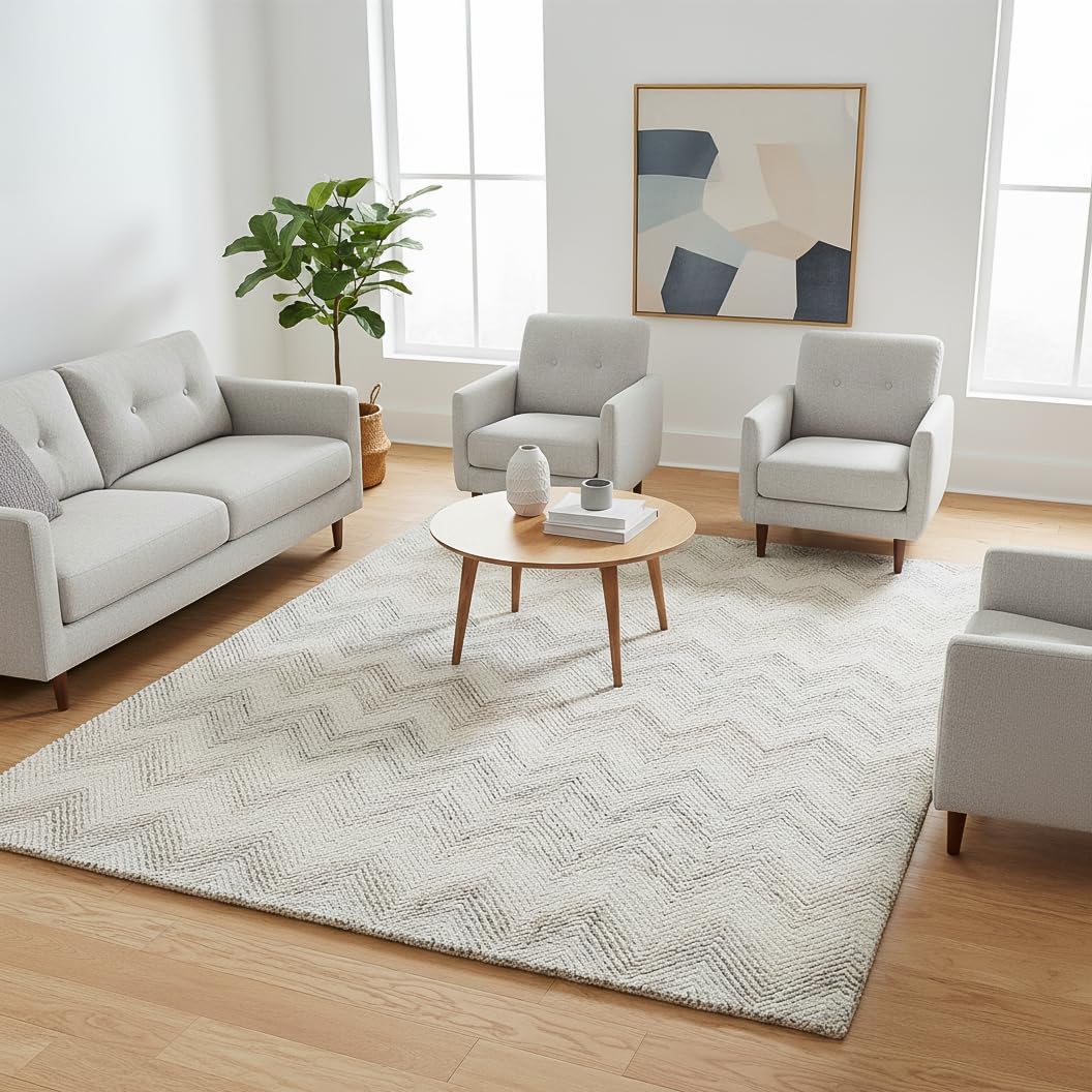 Modern Herringbone Chevron Collection Handmade Wool Rug