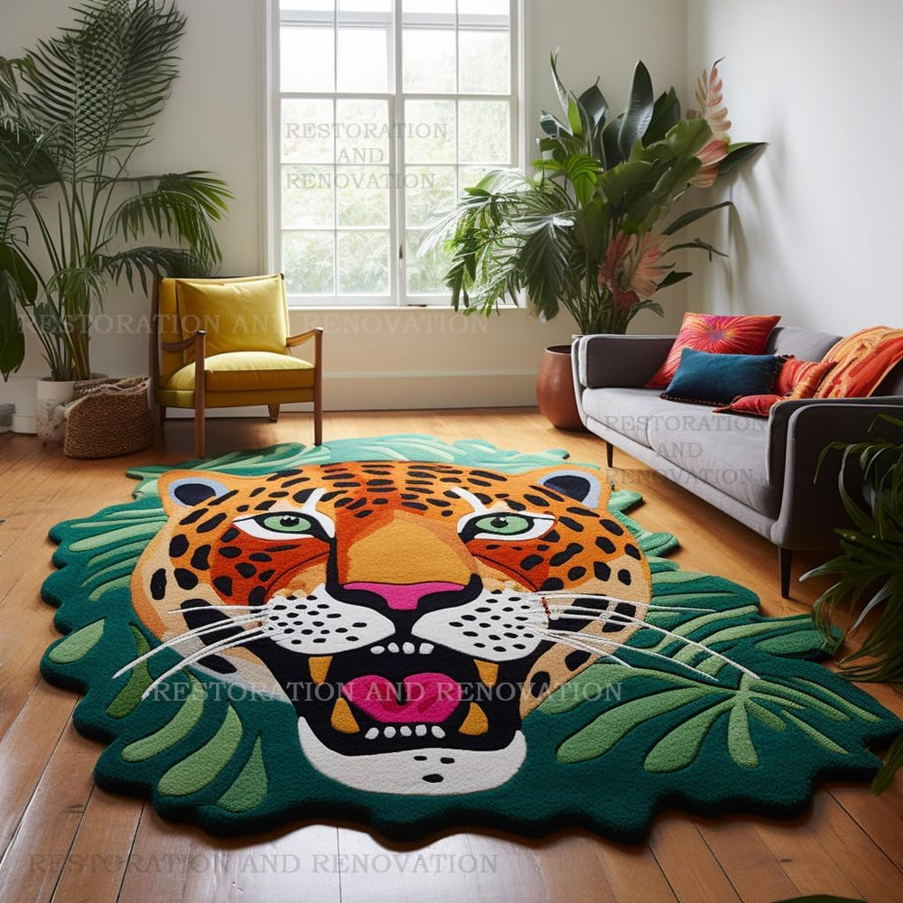 Modern Jaguar Wool Rug - Hand-Tufted Unique Irregular Shape