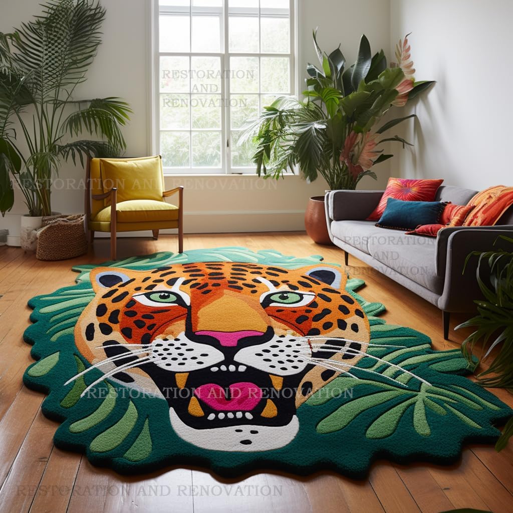 Modern Jaguar Wool Rug - Hand-Tufted Unique Irregular Shape