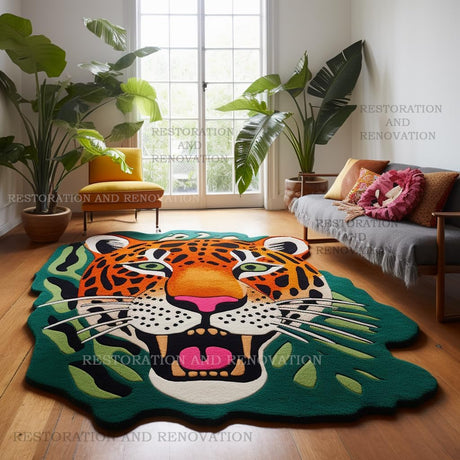 Modern Jaguar Wool Rug - Hand-Tufted Unique Irregular Shape