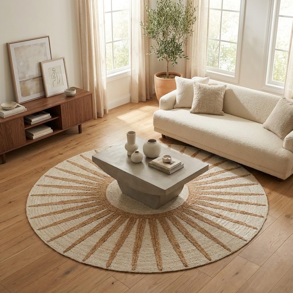 Round Jute Rug – Handwoven Natural Fiber Accent Rug