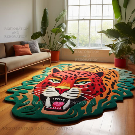 Modern Jaguar Wool Rug - Hand-Tufted Unique Irregular Shape