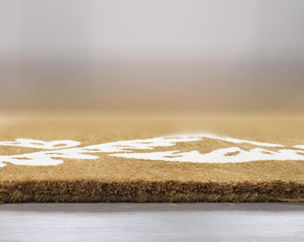 Hand-Tufted Wool Rug - Intricate White Vine Border Carpet