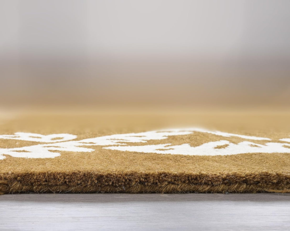 Hand-Tufted Wool Rug - Intricate White Vine Border Carpet