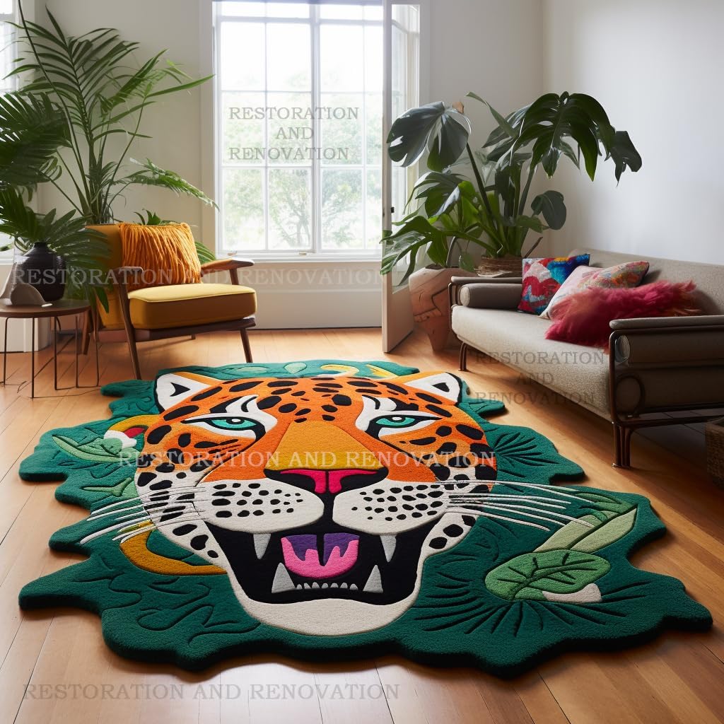 Modern Jaguar Wool Rug - Hand-Tufted Unique Irregular Shape