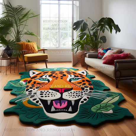 Modern Jaguar Wool Rug - Hand-Tufted Unique Irregular Shape