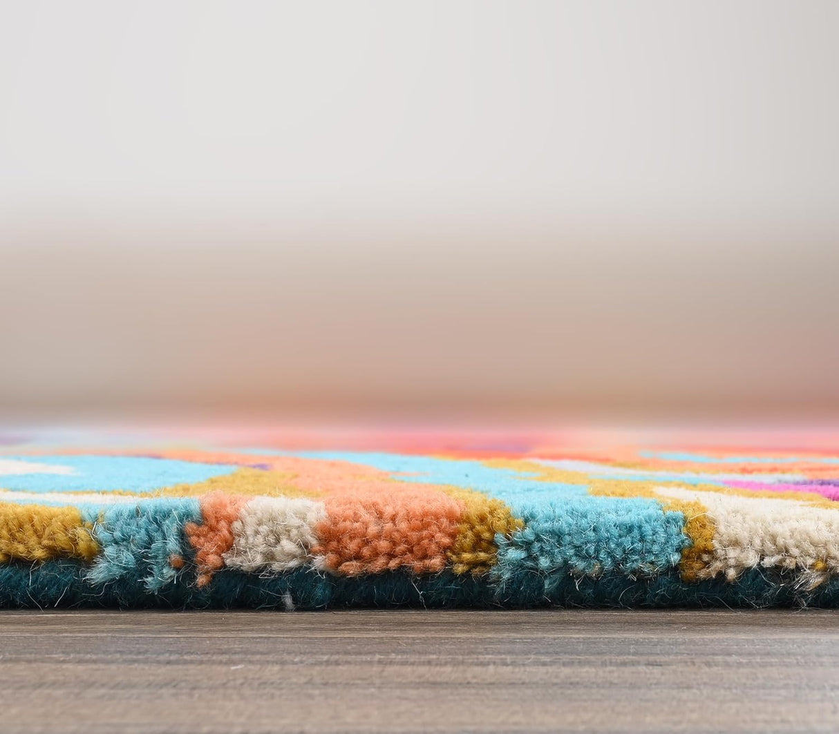 Modern Rose Floral Wool Rug | Colorful Garden Flower Design Carpet