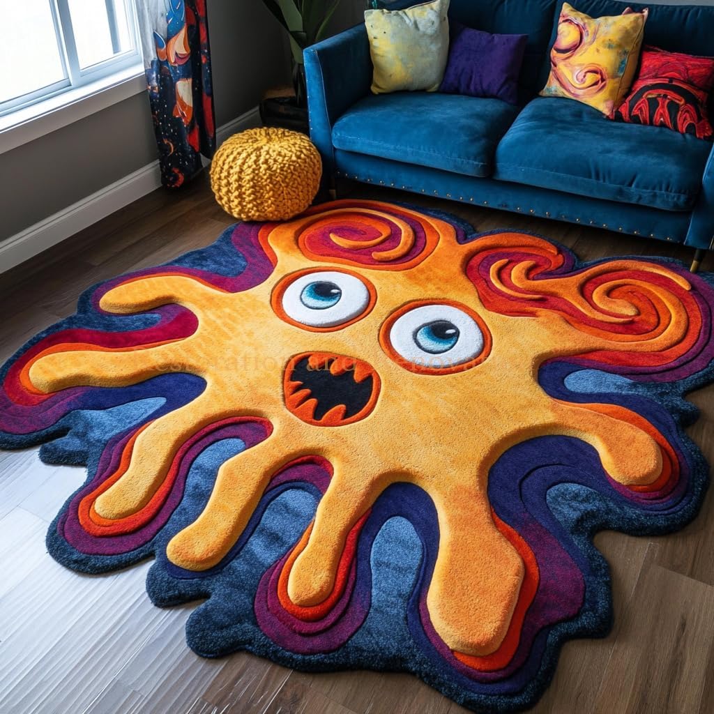 Handmade Wool Monster Rug – Irregular Shape Cartoon Carpet