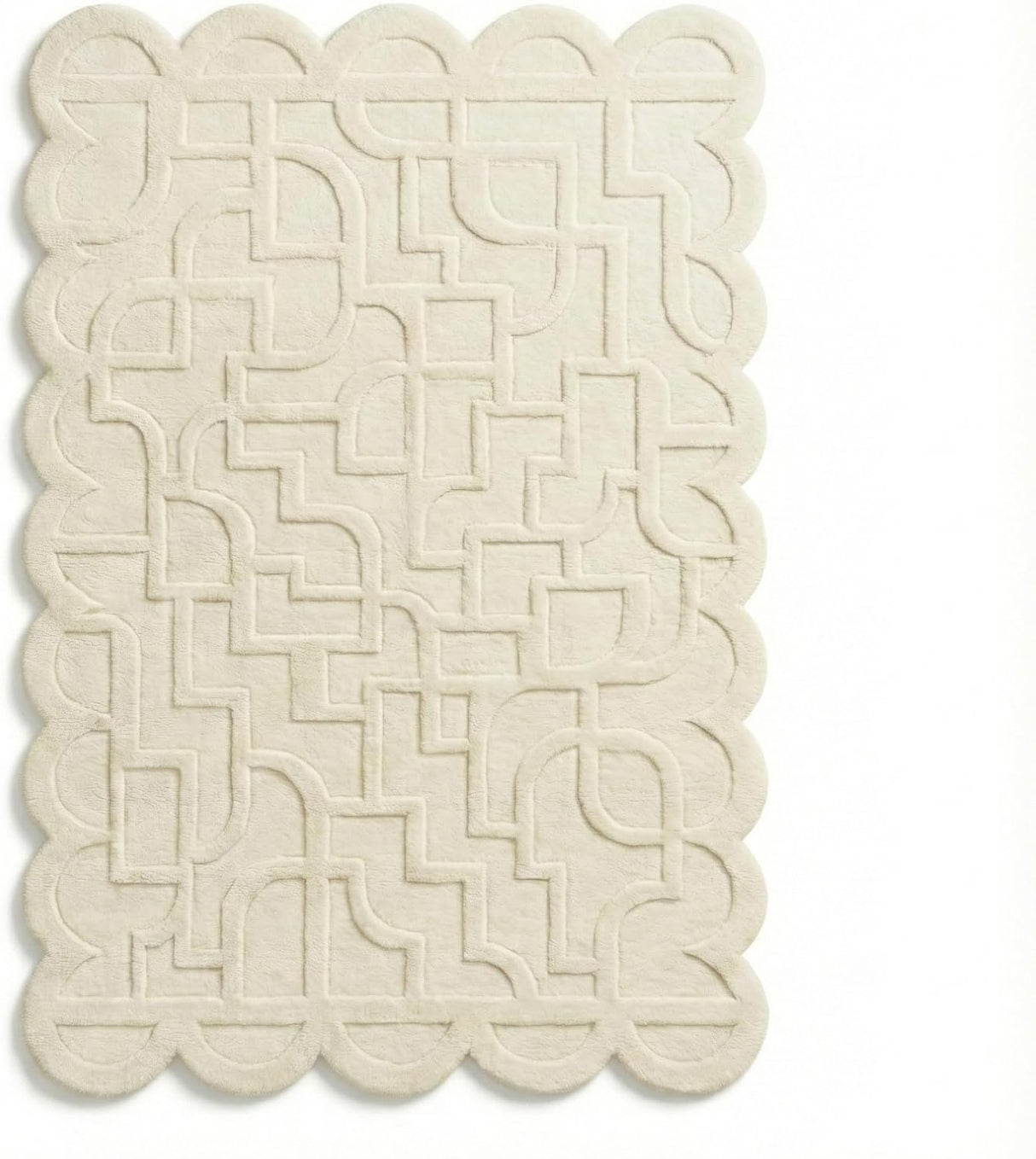 Hand-Tufted Wool Rug Scalloped Edge Modern Geometric Pattern