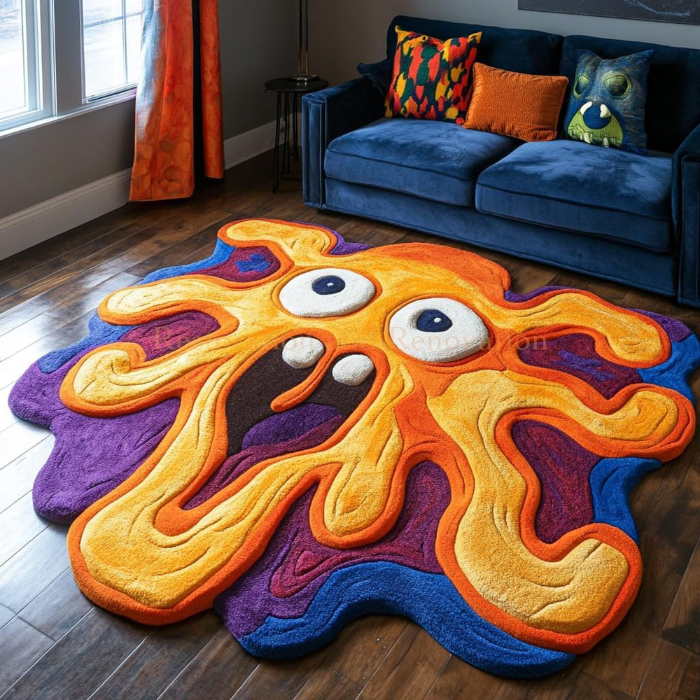 Handmade Wool Monster Rug – Irregular Shape Cartoon Carpet