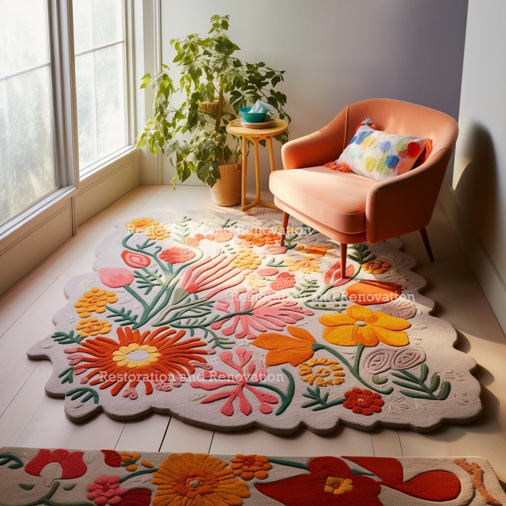 Hand-Tufted Wool Floral Area Rug – Colorful Botanical Garden Design