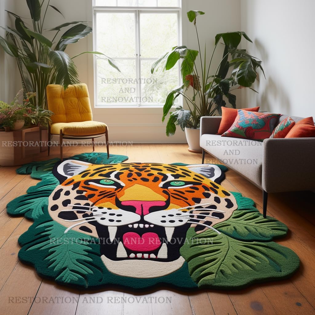 Modern Jaguar Wool Rug - Hand-Tufted Unique Irregular Shape