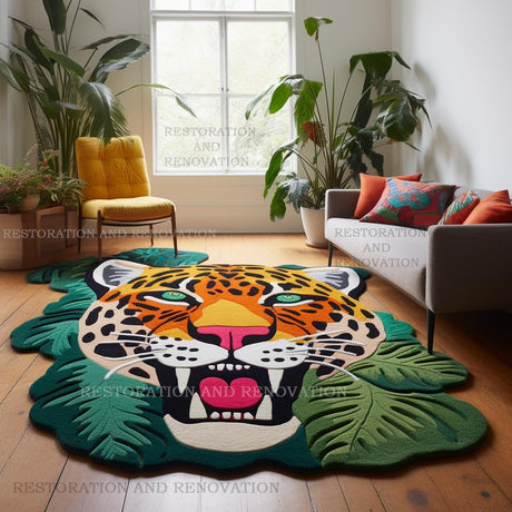 Modern Jaguar Wool Rug - Hand-Tufted Unique Irregular Shape