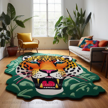 Modern Jaguar Wool Rug - Hand-Tufted Unique Irregular Shape