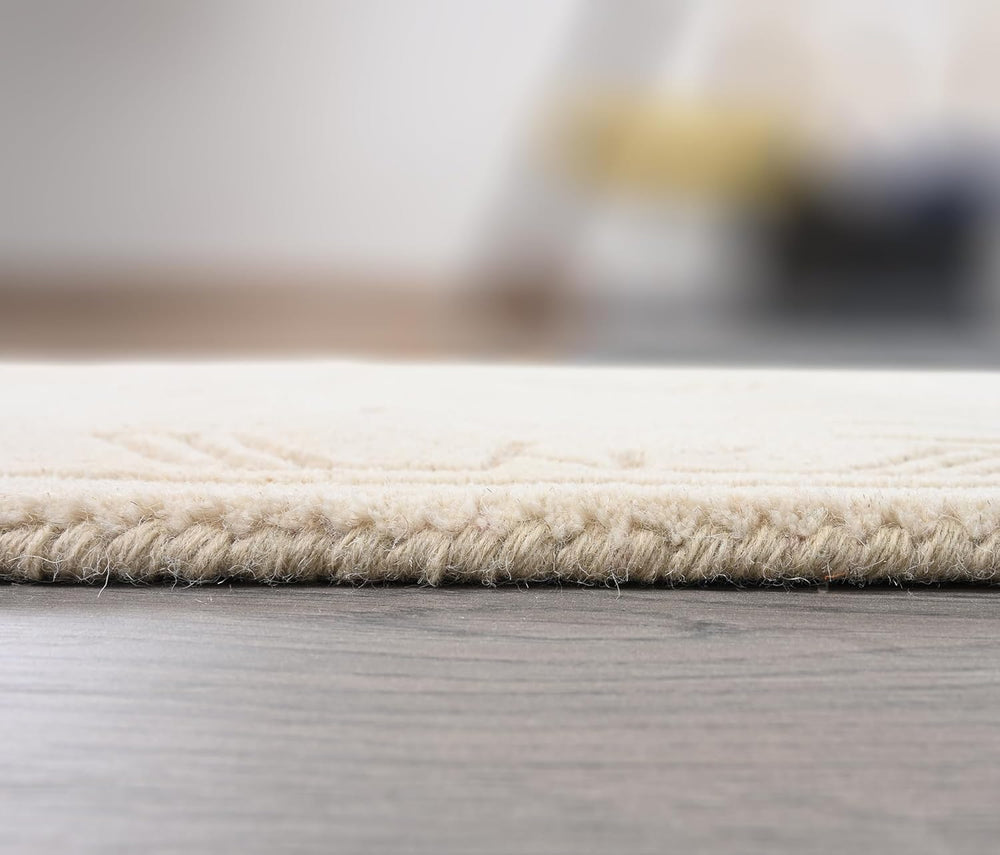 Handmade Wool Area Rug - Beige Tribal Geometric Pattern | Large, Soft & Plush Hand-Tufted Carpet | Modern Boho Neutral Living Room, Bedroom, Dining Room & Office Décor