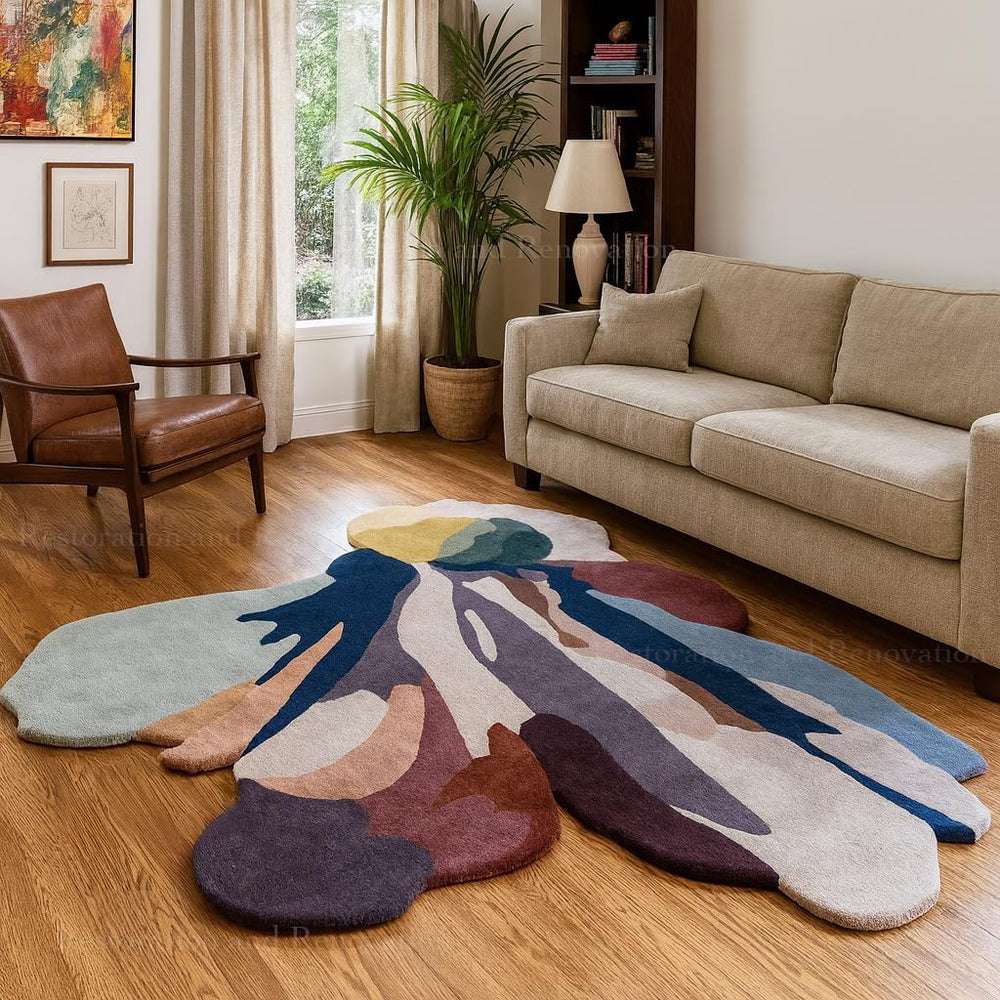 Irregular Shape Floral Bloom Wool Rug