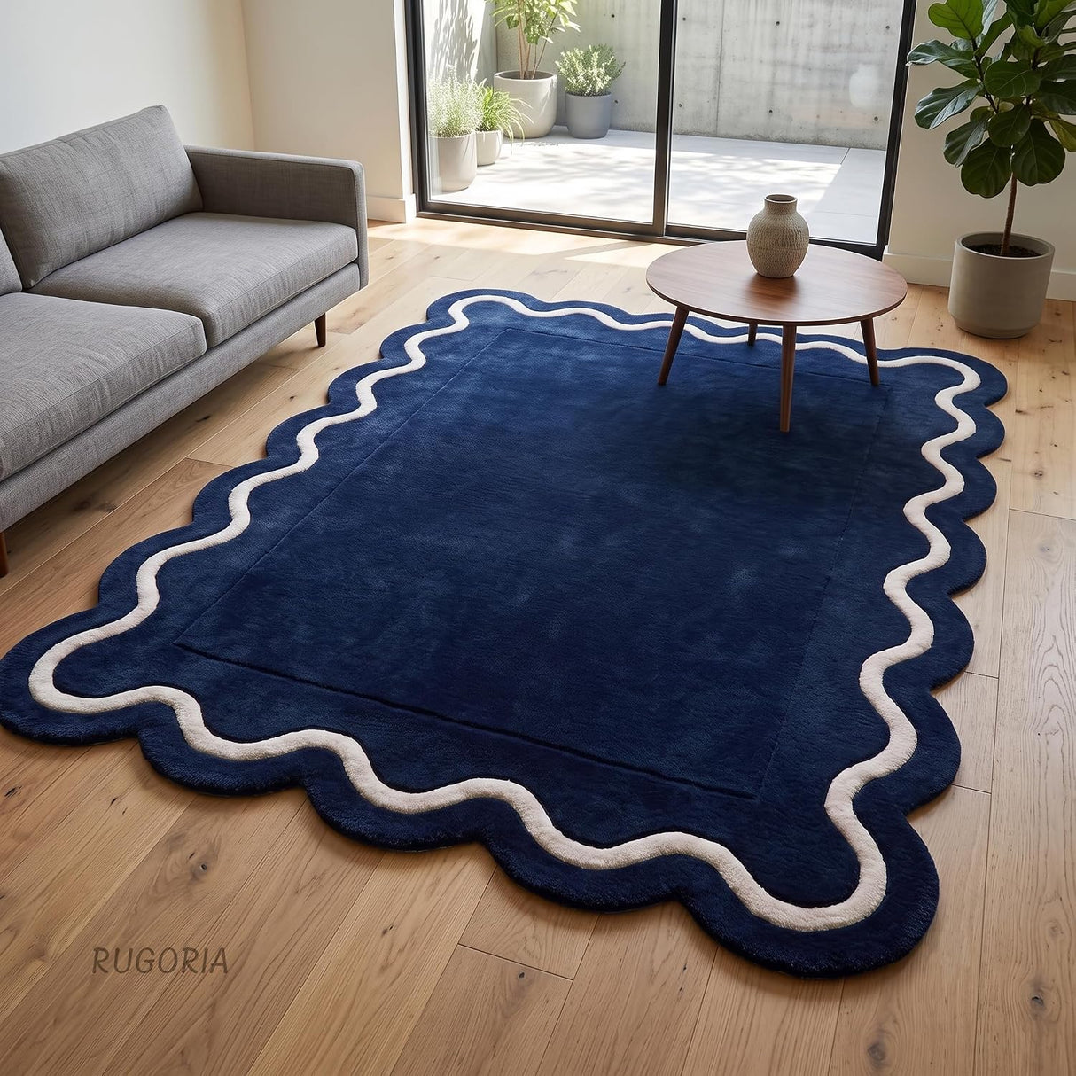 Modern Hand Tufted Wool Rug | Handmade Scalloped Border Carpet