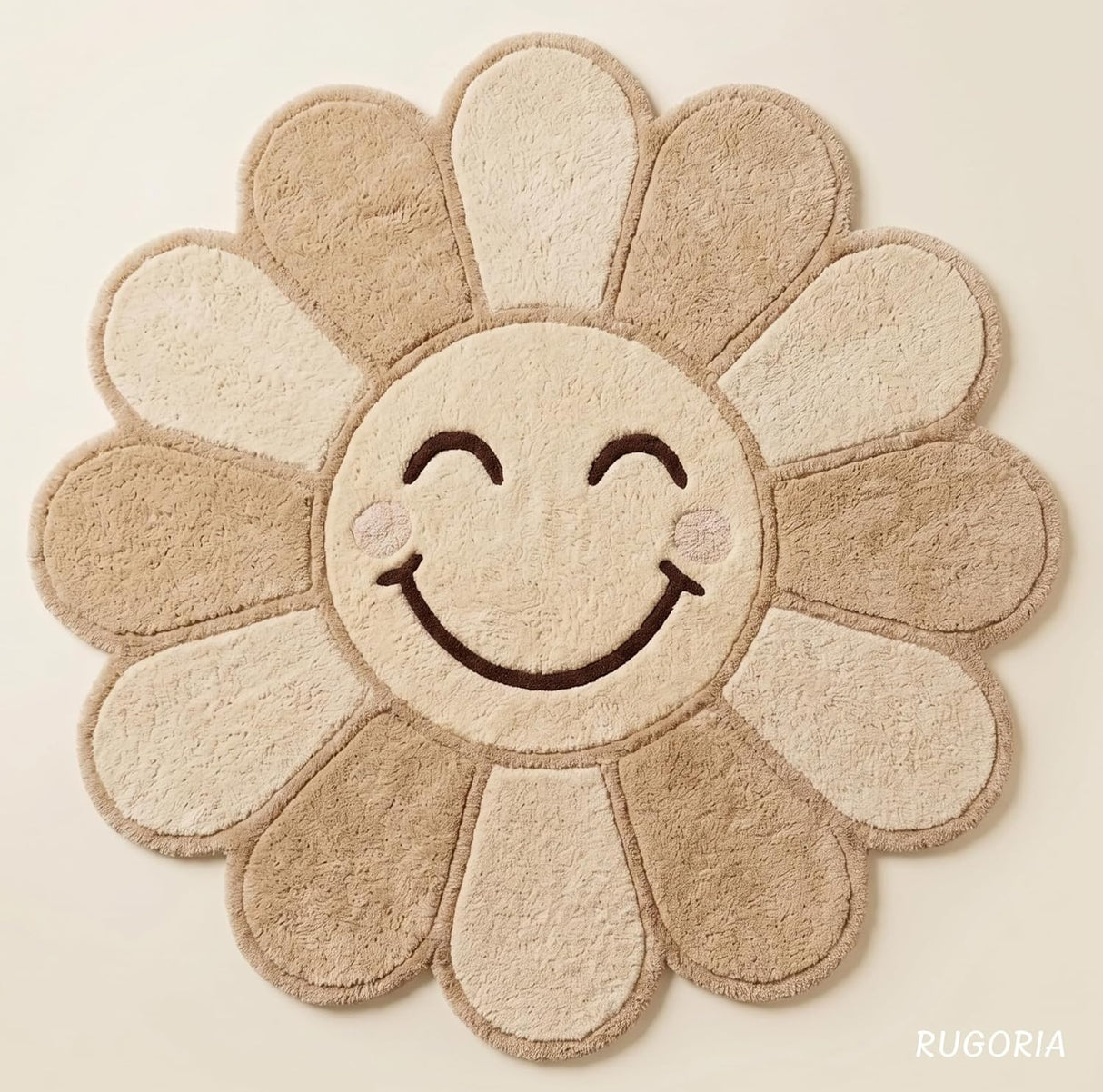 Hand Tufted Wool Area Rug Flower Shape Cartoon Face Design