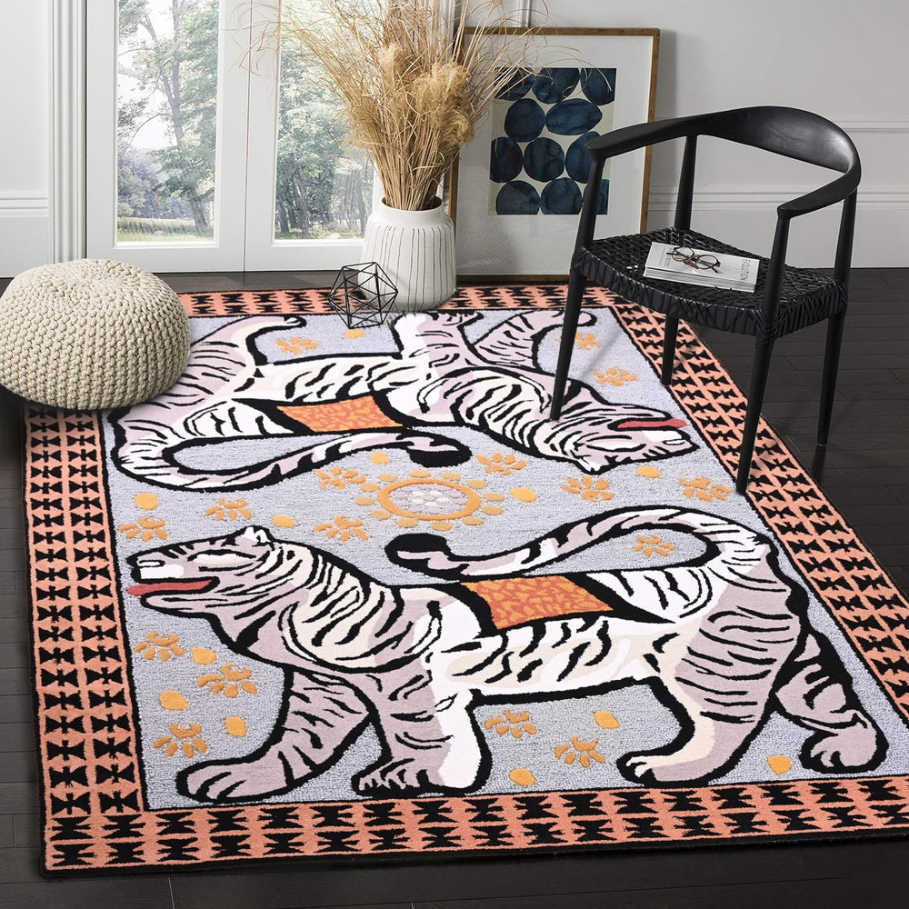 Hand tufted Tiger Motif Wool Area Rug