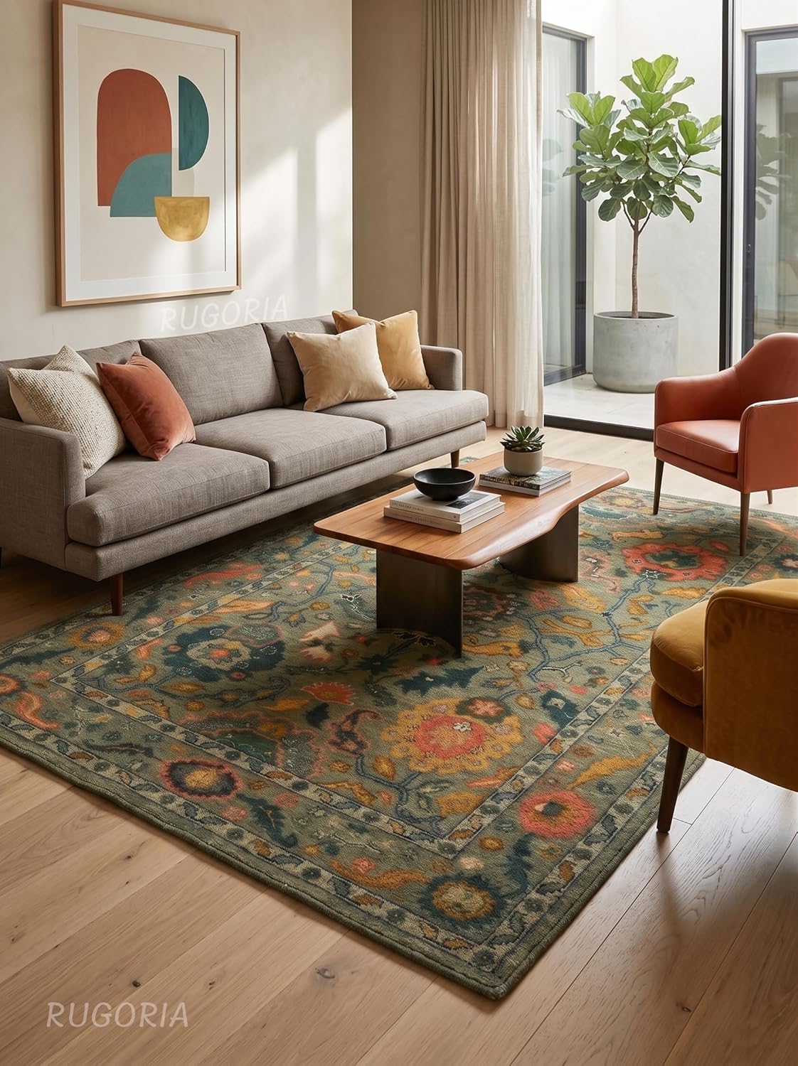 Handmade Wool Area Rug Traditional Floral Medallion Design