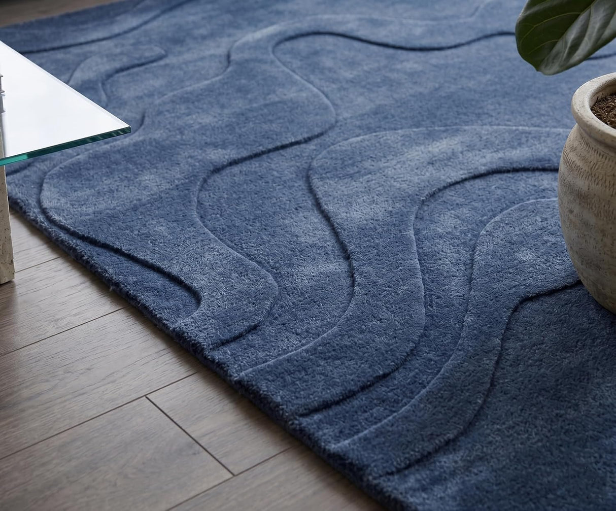 Modern Abstract Hand-Tufted Wool Area Rug Carved High-Low Pattern