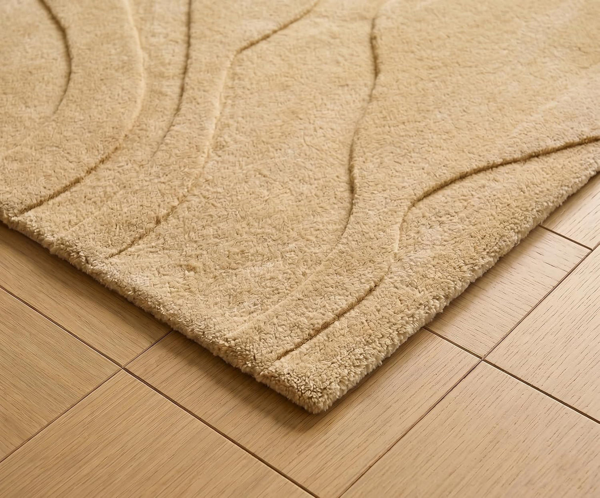 Modern Abstract Hand-Tufted Wool Area Rug Carved High-Low Pattern